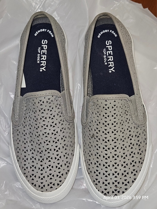 Sperry Shoes - Sperry Taupe Perforated Slip-On Sneakers